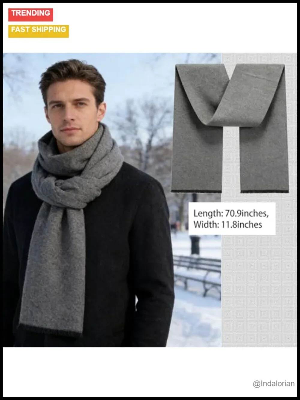 Men Long Winter Warm Scarf, Cashmere Feel, Solid Color Classic Scarf Cold